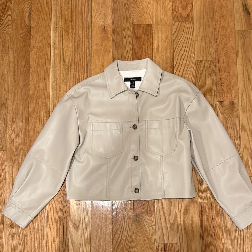 Women's Cream Faux Leather Jacket